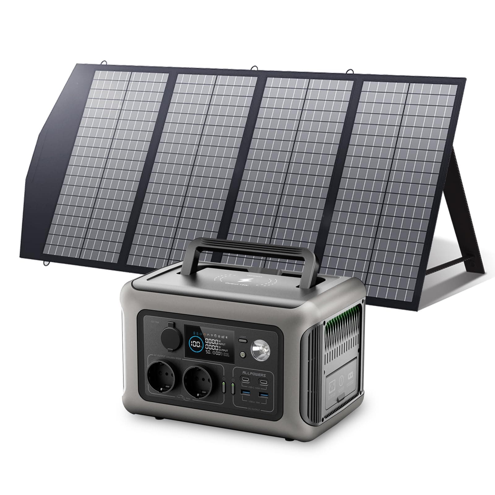 ALLPOWERS Solargenerator R600 mit 140W Solarpanel, 299WH LiFePO4 Batterie, 2x 600W (1200W Spitze) AC Ausgang Tragbare Powerstation, Mobile Stromversorgung für Garten Reise Camping Wohnmobil Notfall Angebot bei HelloDeals