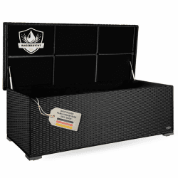 RS Trade Auflagenbox wasserdicht, Gartenbox, Aufbewahrungsbox Garten, Kissenbox Outdoor, Gartentruhe, große Gartenkiste für Polster, wetterfeste Garten-Aufbewahrung, Polyrattan, 650l, schwarz 650 Liter (Sienna) Schwarz Angebot bei HelloDeals