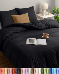 Utopia Bedding Bettwäsche 155x220 - Mikrofaser Bettbezug 155x220 cm + 2 Kissenbezüge 80x80 cm - Schwarz 155x220cm + 2 x Kissenbezuge 80x80cm Schwarz Angebot bei HelloDeals