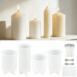 TZEKING 216 Stück Kerzenform Kerzen Kit, 4 Kerzenform Silikon+200 Wachsdochte+2 Halter+10 Aufkleber, Kerzenformen Zum Gießen Set, 3D DIY Silikonform Kerzen-Gießen Formen Set, Zylinder Kerzen-Gießform 4 Stück Zylindrischer Kegel +212PCS Zubehör Angebot bei HelloDeals