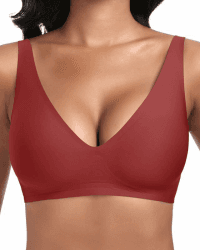 Jiuday Tiefer V Push Up BH Damen ohne Bügel Bequemer Jelly BH für Große Brüste Starker Halt Seamless Soft Bra Bügelloser Gepolstert Glatter Nahtloser Bralette #1 Rot L Angebot bei HelloDeals