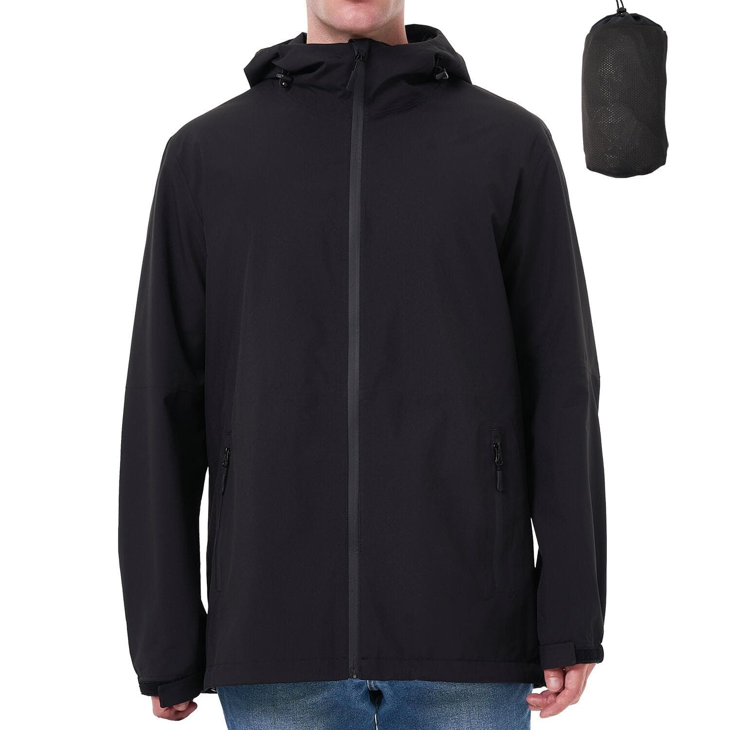 Regenjacke Herren Wasserdicht Atmungsaktiv regenjacken für herren Windbreaker mit Kapuze dünne fahrrad regenjacke herren Schwarz L Angebot bei HelloDeals