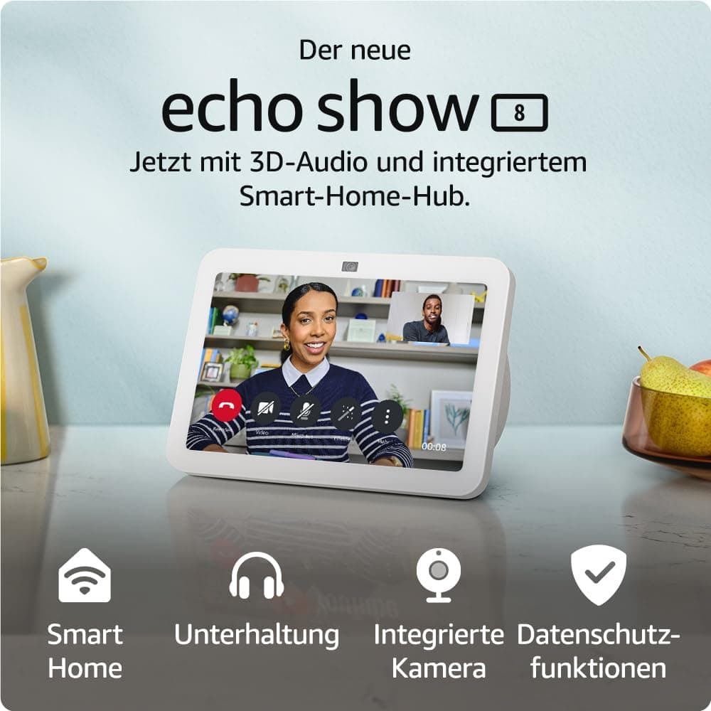 Zertifiziert und generalüberholt Echo Show 8 (3. Gen., 2023) | Smarter HD-Touchscreen mit 3D-Audio, Smart-Home-Hub und Alexa | Weiß Glacier Angebot bei HelloDeals