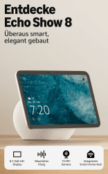Zertifiziert und generalüberholt Amazon Echo Show 8 (neueste Generation), brillantes 8,7-Zoll-Display in HD-Auflösung mit raumfüllendem 3D-Audio und Alexa, Weiß Glacier Angebot bei HelloDeals