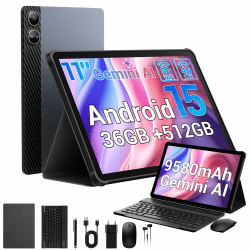 Tablet 11 Zoll Cellular, 36GB RAM+512GB ROM/1TB TF, 4G LTE Dual SIM+5G WLAN, Octa-Core Android 15 Tablet mit 9580mAh Akku, 13MP, GPS, GMS, mit Tastatur/Stift/Maus/Hülle/Kopfhörer Grau Angebot bei HelloDeals