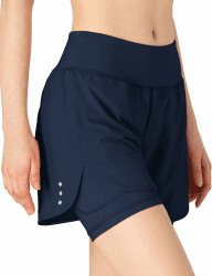 donhobo Damen Sommer Sport Shorts 2 in 1 Schnell Trocknend Laufshorts Fitness Yoga Jogging Sport Shorts Navy L Angebot bei HelloDeals