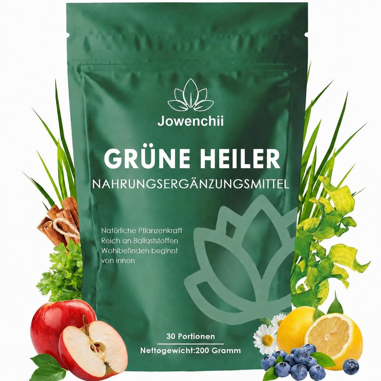Grüne Entgiftungspulver, 200g Superfood Helfer Pulver, Greens Pulver Helfer, Pflanzenpulver mit Matcha, Gerstengras, Heidelbeeren, Rich in Macronutrients, Micronutrients & Fiber (hellgrün) Angebot bei HelloDeals