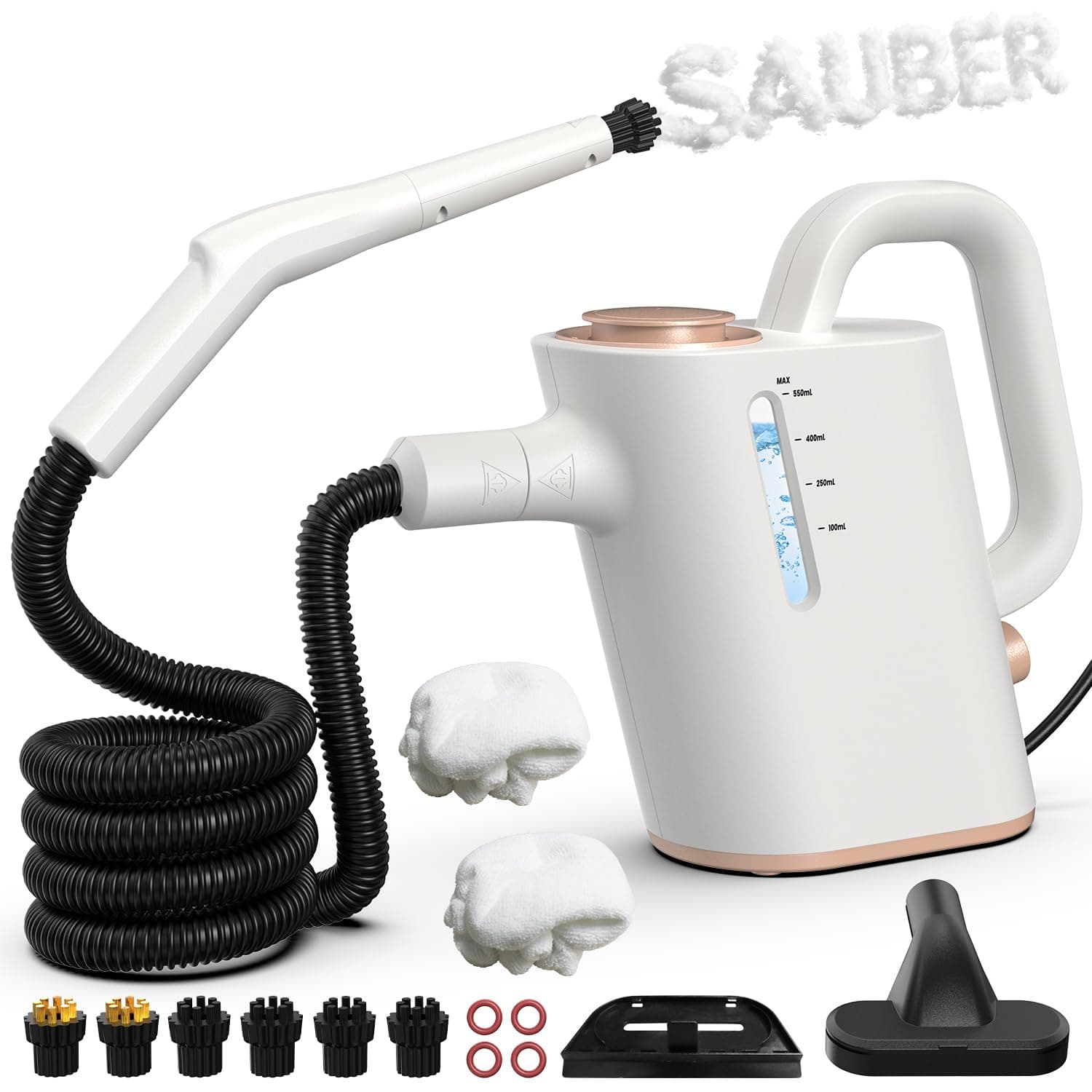 Dampfreiniger Handgerät 550ML Tank,15s Schnellaufheizung Tragbarer Dampfreiniger mit 16 Zubehör,1500W Chemiefrei Handdampfreiniger Haushalt für Küche, Bad, Fugen, Fenster, Auto & Polster Angebot bei HelloDeals