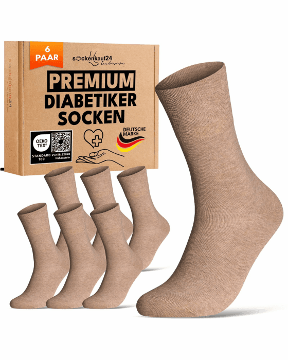 sockenkauf24 Diabetikersocken ohne Gummibund & ohne Naht 97% Baumwolle (6 Paar) Diabetiker Socken mit Komfortbund für Damen & Herren 39-42 Beige Angebot bei HelloDeals