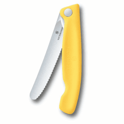 Victorinox Swiss Classic Faltbares Picknick-Messer für Wanderungen, Obst, Gemüse, Brötchen, Wurst, mit Wellenschliff, Extra Scharf, Gelb Gelb 13 cm x 24 mm New Design Angebot bei HelloDeals