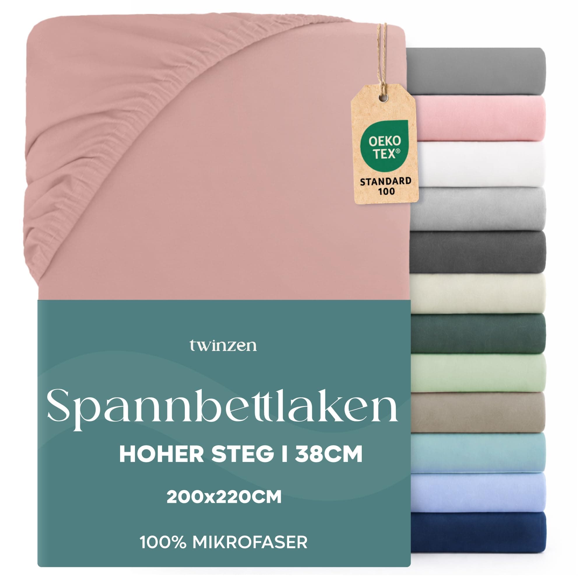Twinzen Spannbettlaken 200x220cm - 35 cm Tiefe Tasche - 100% Polyester Mikrofaser Bettlaken - Rosa, Oeko Tex Zertifiziert, Bettlaken mit Gummizug Rosa 200 x 220 cm Angebot bei HelloDeals