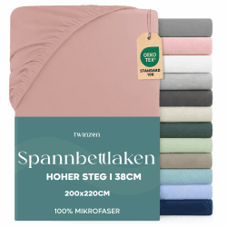 Twinzen Spannbettlaken 200x220cm - 35 cm Tiefe Tasche - 100% Polyester Mikrofaser Bettlaken - Rosa, Oeko Tex Zertifiziert, Bettlaken mit Gummizug Rosa 200 x 220 cm Angebot bei HelloDeals