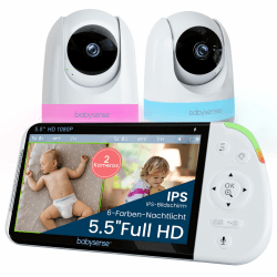 Babysense Full HD Split-Screen-Babyphone mit 2 Kameras, Nachtlicht in 6 Farben, Geräusch- & Lichtmaschine, 20-Stunden-Akku, abhörsichere Verbindung ohne WLAN 5.5 Inch 2 CAM Angebot bei HelloDeals