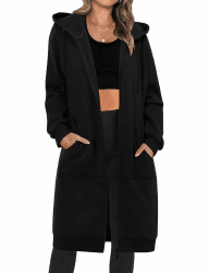 Tuopuda Damen Lange Kapuzenpullover mit Reißverschluss Hoodie Jacke Langarm Herbst Winter Pulli Sweatjacke Sweatshirts Kapuzenpullover Streetwear Strickjacke mit Taschen Schwarz XXL Angebot bei HelloDeals