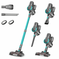 Akku Staubsauger, 30000Pa/55Min Staubsauger Kabellos, Anti-Tangle-Bürste und Selbststehend, Ultraleichter Handstaubsauger akku vacuum cleaner Stielstaubsauger für Teppichen, Hartboden, Tierhaare Blau Angebot bei HelloDeals