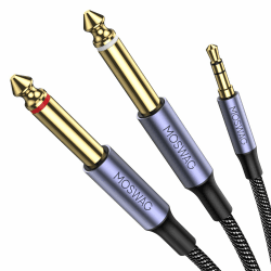 MOSWAG 3,5 mm TRS auf 2 x 6,35 mm TS Mono Y Kabel 1 m Splitterkabel Kompatibel mit iPhone, iPod, Laptop, CD-Player, Leistungsverstärker, Mixer, Heimstereoanlagen Nylon Braided 1 m Angebot bei HelloDeals