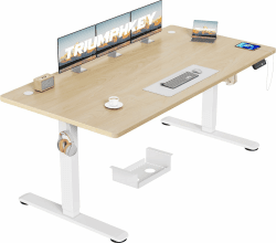 TRIUMPHKEY Höhenverstellbarer Schreibtisch 160x80 mit USB Ladeanschluss, 3 Memory-Steuerung Schreibtisch Höhenverstellbar mit Kabelkasten, Computertisch Stehpult,Standing Desk, Beige Ahorn+weiß 160 x 80 cm Angebot bei HelloDeals