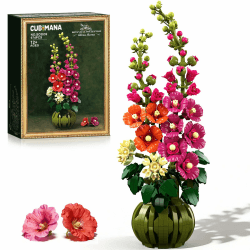 CUBIMANA Blumen Botanicals Alcea Rosea - Set mit Kunstblumen für Erwachsene - Künstlicher Zimmerpflanze mit Bausteinvasen - Deko für Home und Zimmer - DIY Geschenke zum Valentinstag für Frauen Männer Angebot bei HelloDeals