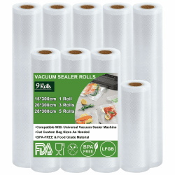 Vakuumierfolie 9 Rollen Vakuumierbeutel, Vakuumbeutel Lebensmittel 28/20/15 x 300cm, BPA-frei, Reißfest, 190µm, Vakuumierrollen für Vakuumierer, Mikrowellen and Sous Vide 15/20/28cm*300cm-9 rolls Angebot bei HelloDeals
