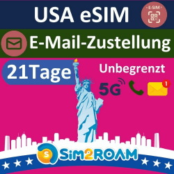 USA Native eSIM Karte, nutzt T-Mobile Netz | 21 Tage | Zeitnahe E-Mail-Zustellung | Unbegrenztes 5G Datenvolumen in den USA, 5GB in Kanada und Mexiko + Unbegrenzte Anrufe und SMS | Keine Roaming-SIM eSIM 21Days (Email delivery) Angebot bei HelloDeals