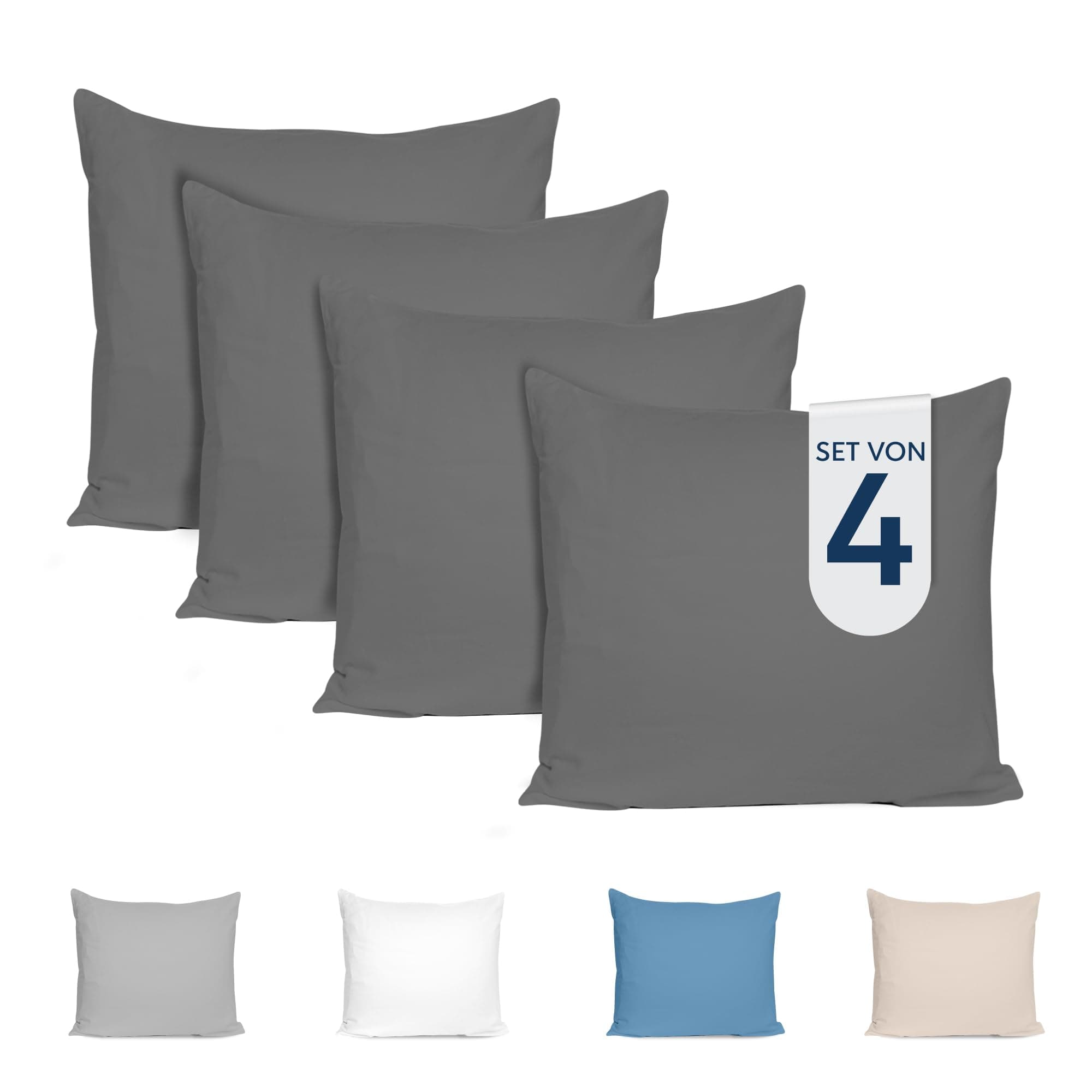 Dreamzie Kissenbezug 80x80 (4er Set) - 100% Jersey Baumwolle 150 g/qm Kissenbezüge - Anthrazit - Für Kissen 80 x 80 cm - Kissenhülle - Kissenbezug - Resistent und Hypoallergen - Zertifiziert Oeko-Tex 80 x 80 cm Anthrazit Angebot bei HelloDeals