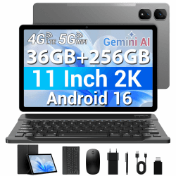 Tablet 11 Zoll, Android 16, 2K FHD, 36GB RAM+256GB ROM/1TB TF, 4G LTE Dual SIM+5G WLAN, 2GHz Octa-Core Android 16 Tablet mit 9580mAh, 13MP, GPS, GMS, Tablets mit Tastatur/Stift/Maus/Hülle Grau 256GB Angebot bei HelloDeals