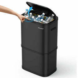 lovewind Mülleimer Küche 60L Edelstahl, Abfalleimer küche mit Deckel, Soft-Close Verschluss, Werkzeuglose Montage, Fingerabdruckresistent, Großer Abfalleimer 60 Liter für Küche & Büro 60L Schwarz Angebot bei HelloDeals