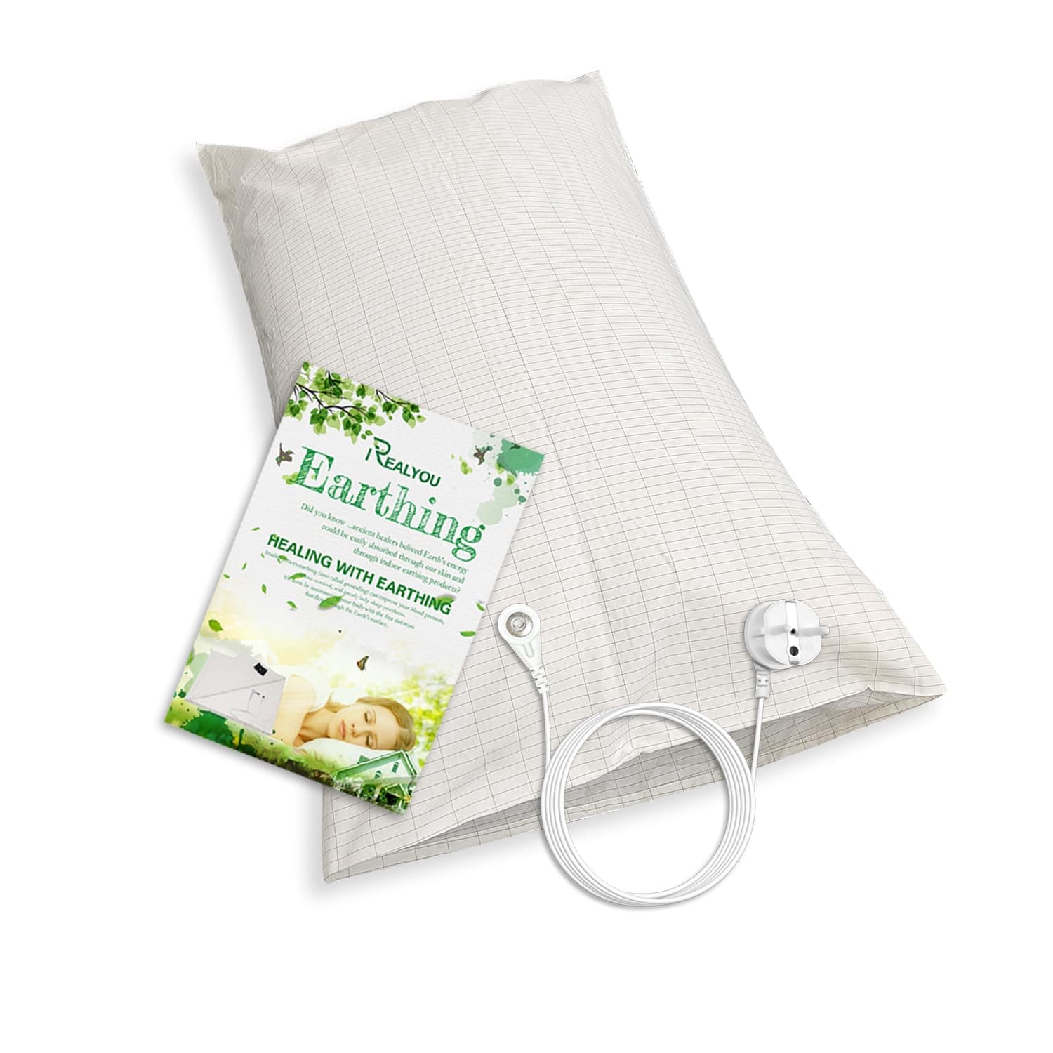 Erdungskissenbezug 50 x76 cm mit Erdungsanschlusskabel für besseren Schlaf, Schmerzlinderung, hilft bei Angstzuständen und Schnarchen. (Weiß) Angebot bei HelloDeals