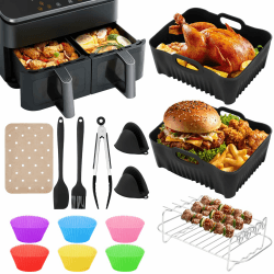 Heißluftfritteuse Zubehör, für COSORI 2 kammern 8,5L Heißluftfritteuse, kompatibel mit Ninja SL400/Russell Hobbs 27681-56, Airfryer Zubehör enthält Silikonform Heißluftfritteuse, Roste usw. Angebot bei HelloDeals