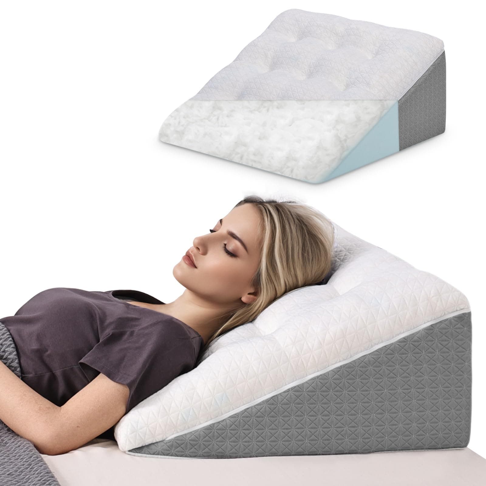 Keilkissen für Bett und Sofa-Doppelte Lage Memory Schaum Lesekissen-Ergonomischer Bettkeil für Reflux Schlafapnoe, Perfekt Rückenkissen für Rückenunterstützung beim Spielen -55X55X25cm Angebot bei HelloDeals
