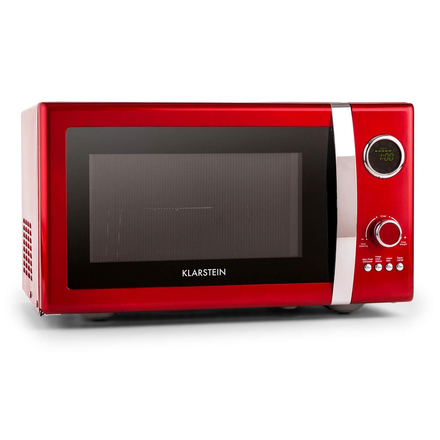 Klarstein Fine Dinesty - Mikrowelle, Mikrowellenofen mit Grill, Retro, Metall-Gehäuse, 23L Garraum, 800W Mikrowellenleistung, 1000W Grillleistung, Timer, 12 Programme, LCD-Display, rot Angebot bei HelloDeals