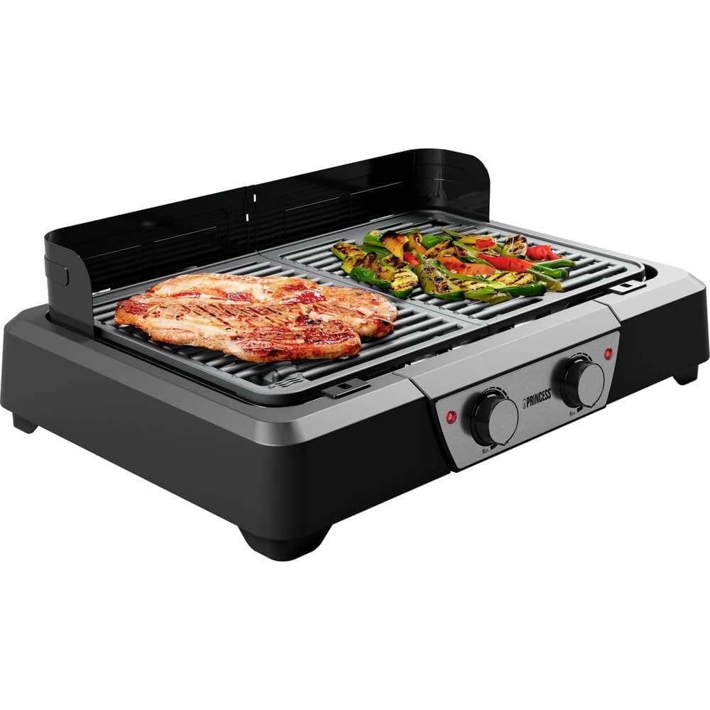Princess Elektrischer Grill und Tischgrill - 43x27 cm - Einstellbarer Thermostat - 2 Heizzonen - Antihaftbeschichtung - 2000 W - 01.112254.01.001, Schwarz Angebot bei HelloDeals