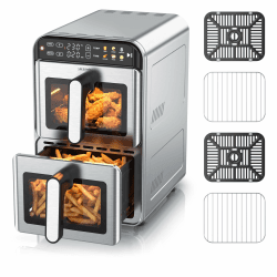 Arendo – Heißluftfritteuse XXL Edelstahlgehäuse - 2 Kammern Doppelstock – 11 Liter Airfryer 2 Zonen – mit Sichtfenster – individuelle Temperatureinstellung – Infrarot Heizelement B: Typ 2 Angebot bei HelloDeals