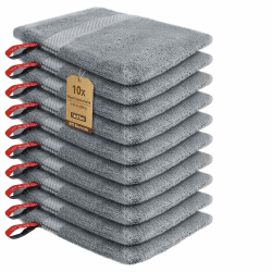 Novent Waschhandschuh Set 10 Stück, 100% Baumwolle Frottee, 16x23 cm, Saugstark Weich, Waschbar 60°C, Trocknergeeignet, Badezubehör, Waschlappen für Körper Gesicht (Grau) Angebot bei HelloDeals