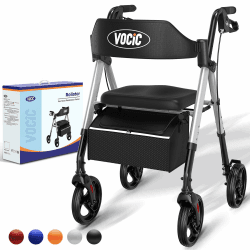 VOCIC Rollator Faltbar und Leicht mit Sitz,Rollatoren Schmal für Wohnung,Rollatoren für Senioren Klappbar mit 20cm Reifen für All Gelände,Sitz und Griff Höhenverstellbar,5 Jahre Support|Sternensilber Angebot bei HelloDeals