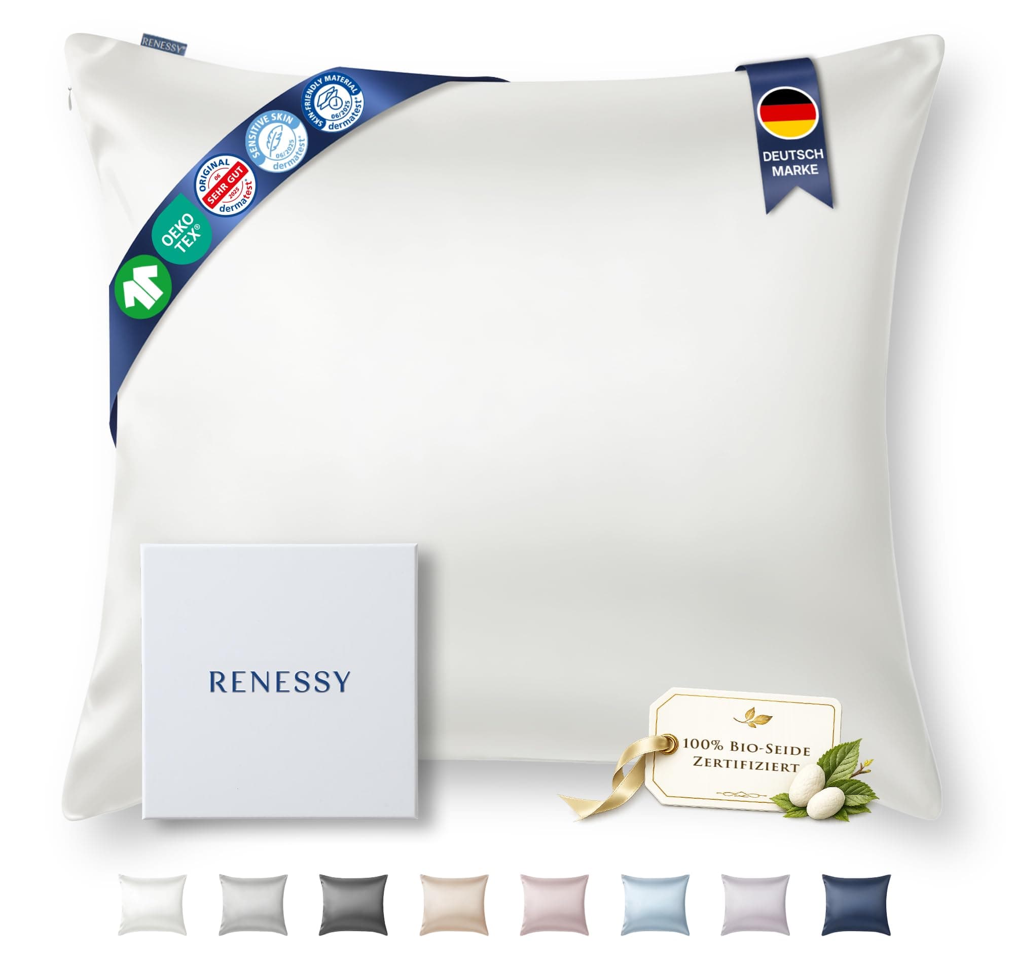 Kissenbezug aus 100% Bio-Seide 80x80 cm - 22 Momme Maulbeerseide, Güteklasse 6A, Oeko-Tex zert. in Deutschland - Luxus für Haar und Haut, 1 Stück (Naturseide Off-White) 80x80cm Naturseide Off-white Angebot bei HelloDeals