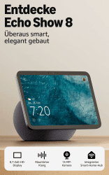 Zertifiziert und generalüberholt Amazon Echo Show 8 (neueste Generation), brillantes 8,7-Zoll-Display in HD-Auflösung mit raumfüllendem 3D-Audio und Alexa, Graphit GREY Angebot bei HelloDeals