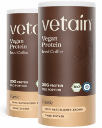 VETAIN Veganes Proteinpulver Eiskaffee - 20g Eiweiß & 75mg Koffein - Ohne künstliche Süßungsmittel - Bio Protein Pulver - 4 Proteinquellen fermentiert Erbsen - Mit EAA & BCAA - 1080g - NEUE REZEPTUR Iced-Coffee 2er Angebot bei HelloDeals