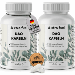 DAO Kapseln 240 Stück (hochdosiert) - 300,000 HDU pro Tagesdosis - DAO Enzym aus Erbsenprotein - vegan & laborgeprüft (2er Pack) 240 Kapseln Angebot bei HelloDeals