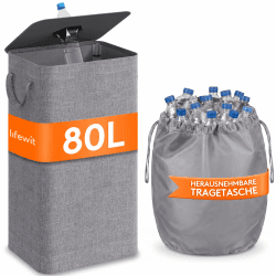 Lifewit 80L Pfandflaschen Sammelbehälter mit Deckel, Groß Pfandflaschen Aufbewahrung, Behälter Leergut & Altglas Aufbewahrung, Flaschensammler mit Loch Küche Abstellraum Flaschentasche, Hellgrau Grau 80L Angebot bei HelloDeals