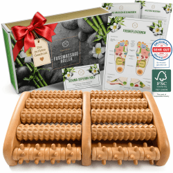 HELDSON Fußmassageroller Holz – Fussmassagegerät Rolle für Reflexzonen | Dermatest "sehr gut", FSC 100% Holz, extra breit für beide Füße, Akupressur Noppen, rutschfest, inkl. Reflexzonenkarte Angebot bei HelloDeals