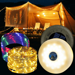 Camping Lichterkette Aufrollbar 10M, 4-in-1 Campinglampe mit Solaraufladung Tragbare Wiederaufladbare LED Lichterkette mit 8 Beleuchtungsmodi für Camping, Wandern und Hof Dekoration Grün Angebot bei HelloDeals
