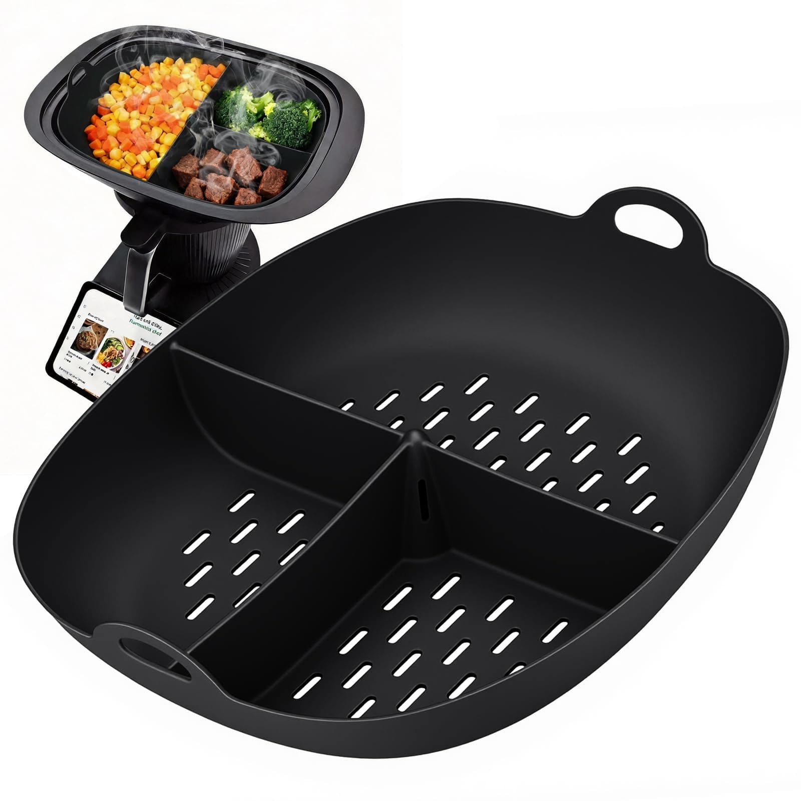 SelfTek Permanent Dauerbackfolie Kompatibel mit TM7, 4.5L Große Kapazität | Lebensmittelechtes Silikon, Antihaft, hitzebeständig bis 230°C, mit Trennwand & Griffleisten, spülmaschinenfest, Schwarz Angebot bei HelloDeals