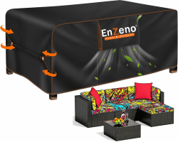 Enzeno Abdeckung Gartenmöbel Wasserdicht,200X100X74cm Gartenmöbel Abdeckplane,420D Oxford Gewebe Loungemöbel Schutzhülle Winterfest,Lounge Abdeckhauben mit Luftauslass für Tische und Stühle 200X100X74 cm Angebot bei HelloDeals
