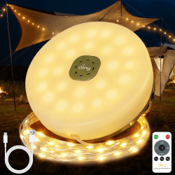 Ollny Camping Lichterkette Aufrollbar 10M, 4-in-1 Tragbare Wiederaufladbare Lichterkette Außen mit 8 Beleuchtungsmodi Timer Dimmbar, Wasserdichte USB Campinglampe Taschenlampe für Zelt Wander Party 10M Warmweiß Angebot bei HelloDeals