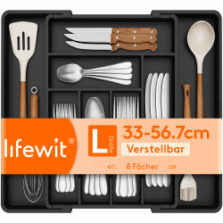 Lifewit Besteckkasten für Schubladen 40 50, verstellbarer Kunststoff Organizer Küche Tiefe 42,4 cm, Besteckeinsatz 6-8 Fächer, erweiterbar bis 57 cm, für Löffel, Gabeln und Geschirr, Schwarz 42cm (Breite 33-57cm) Schwarz 1 Angebot bei HelloDeals