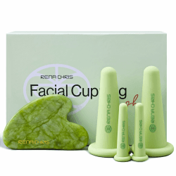 Rena Chris Gesichts-Schröpfen Set & Gua Sha Werkzeug - Silikon Schröpfgläser & Jade Gua Sha Stein für natürliche Hautpflege und Lippenaufpolsterung (Grün) Angebot bei HelloDeals