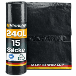Hinrichs Müllsäcke 240L extra Stark - 15er Rolle - 100x125 cm - Extrem reißfeste Müllbeutel - Mülltüten aus Recycling LDPE - Schwarze Säcke - Abfallsäcke für Garten, Haushalt & Baustelle 15x 240L (schwarz) Angebot bei HelloDeals