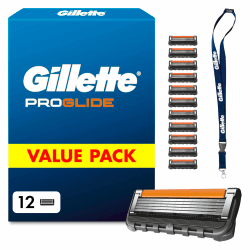Gillette Proglide Rasierklingen Herren, 12 Original Ersatzklingen, Schwarz | Nassrasierer, 2X Gleitstreifen vor Und Nach Den Klingen für Unglaubliche Gründlichkeit Und Komfort 12 Klingen Angebot bei HelloDeals