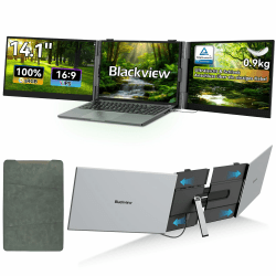Blackview 14,1" Laptop Bildschirm Erweiterung, Ultradünn und Ultraleicht Monitor Erweiterung für 13-17,3” Laptops Einadriger Anschluss, HDMI/USB C Plug&Play-Zweitbildschirm für Win/Mac/Android 14.1 Zoll DCM6 Pro-14,1" Triple Screen Angebot bei HelloDeals